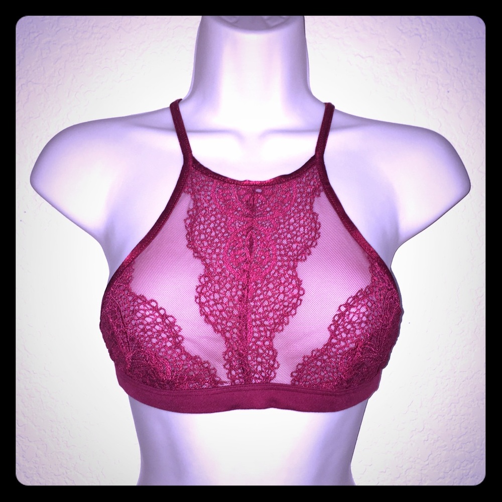 NWT Body by Victoria Secret Red lace halter bra XS